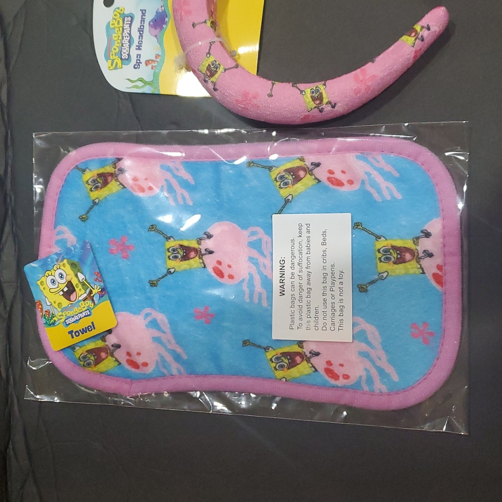 Spongebob squarepants pink and blue 2piece headband and towel spa set brand new‎ - Picture 3 of 7